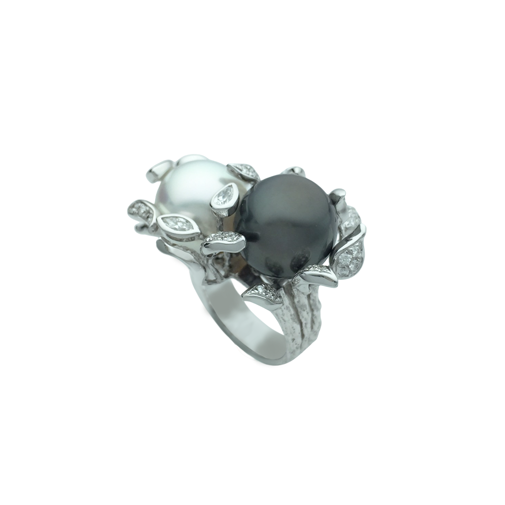 Virtuu系列 南洋黑白珍珠鑽石戒指